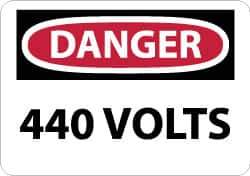 NMC - "Danger - 440 Volts", 7" Long x 10" Wide, Pressure-Sensitive Vinyl Safety Sign - Rectangle, 0.004" Thick, Use for Accident Prevention - Top Tool & Supply