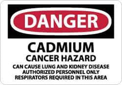 NMC - "Danger - Cadmium Cancer Hazard - Can Cause Lung and Kidney Disease - Authorized Personnel Only - Respirators Required...", 10" Long x 14" Wide, Pressure-Sensitive Vinyl Safety Sign - Rectangle, 0.004" Thick, Use for Security & Admittance - Top Tool & Supply