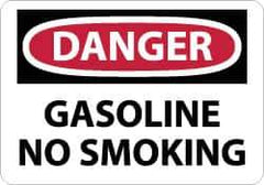 NMC - "Danger - Gasoline - No Smoking", 7" Long x 10" Wide, Pressure-Sensitive Vinyl Safety Sign - Rectangle, 0.004" Thick, Use for Accident Prevention - Top Tool & Supply