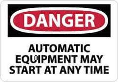 NMC - "Danger - Automatic Equipment May Start at Anytime", 7" Long x 10" Wide, Pressure-Sensitive Vinyl Safety Sign - Rectangle, 0.004" Thick, Use for Accident Prevention - Top Tool & Supply