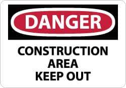 NMC - "Danger - Construction Area - Keep Out", 7" Long x 10" Wide, Rigid Plastic Safety Sign - Rectangle, 0.05" Thick, Use for Security & Admittance - Top Tool & Supply