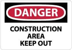 NMC - "Danger - Construction Area - Keep Out", 7" Long x 10" Wide, Pressure-Sensitive Vinyl Safety Sign - Rectangle, 0.004" Thick, Use for Security & Admittance - Top Tool & Supply