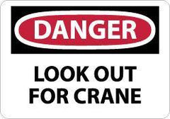 NMC - "Danger - Look Out for Crane", 10" Long x 14" Wide, Pressure-Sensitive Vinyl Safety Sign - Rectangle, 0.004" Thick, Use for Accident Prevention - Top Tool & Supply