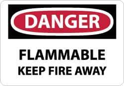 NMC - Danger - Flammable - Keep Fire Away, Pressure Sensitive Vinyl Fire Sign - 14" Wide x 10" High - Top Tool & Supply