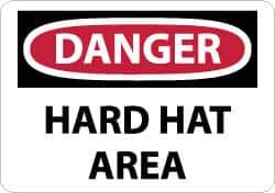 NMC - "Danger - Hard Hat Area", 7" Long x 10" Wide, Pressure-Sensitive Vinyl Safety Sign - Rectangle, 0.004" Thick, Use for Accident Prevention - Top Tool & Supply