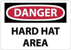 NMC - "Danger - Hard Hat Area", 7" Long x 10" Wide, Pressure-Sensitive Vinyl Safety Sign - Rectangle, 0.004" Thick, Use for Accident Prevention - Top Tool & Supply