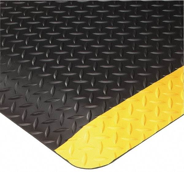 Wearwell - 20' Long x 3' Wide, Dry Environment, Anti-Fatigue Matting - Black with Yellow Borders, Vinyl with Nitrile Blend Base, Beveled on 4 Sides - Top Tool & Supply