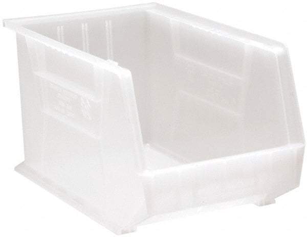 Quantum Storage - 75 Lb. Load Capacity, 18" Deep, Clear Polypropylene Hopper Stacking Bin - 10" High x 11" Wide x 18" Long - Top Tool & Supply