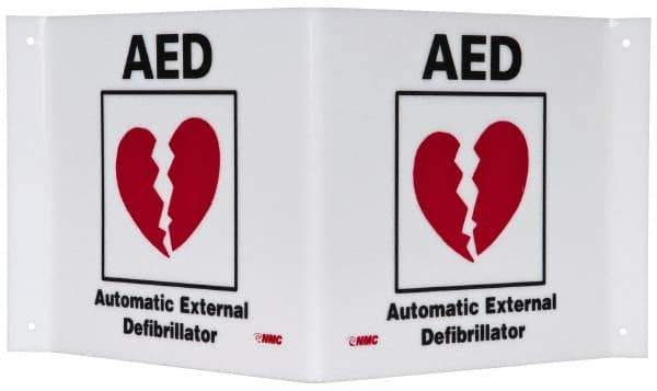 NMC - "AED - Automatic External Defibrillator", 8" Long x 14-1/2" Wide, Rigid Plastic Safety Sign - Rectangle, 0.125" Thick, Use for First Aid - Top Tool & Supply