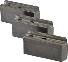 H & R Manufacturing - 1.5mm x 60° Serrated Attachment, Square Soft Lathe Chuck Jaw - 3 Jaws, Steel, 0.969" Btw Mount Hole Ctrs, 3-1/8" Long x 1" Wide x 1-1/2" High, 0.433" Groove, 8mm Fastener - Top Tool & Supply