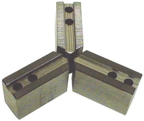 H & R Manufacturing - 6" Max Chuck Capacity, 1.5mm x 60° Serrated Interface, Square Soft Lathe Chuck Jaw - 3 Jaw, Steel, 0.969" Btw Mount Hole Ctrs, 3.125" Long, 1" Wide, 2" High, 8mm Fastener - Top Tool & Supply