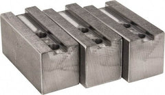 H & R Manufacturing - 1.5mm x 60° Serrated Attachment, Square Soft Lathe Chuck Jaw - 3 Jaws, Steel, 1.181" Btw Mount Hole Ctrs, 4" Long x 1-3/4" Wide x 2" High, 0.63" Groove, 12mm Fastener - Top Tool & Supply