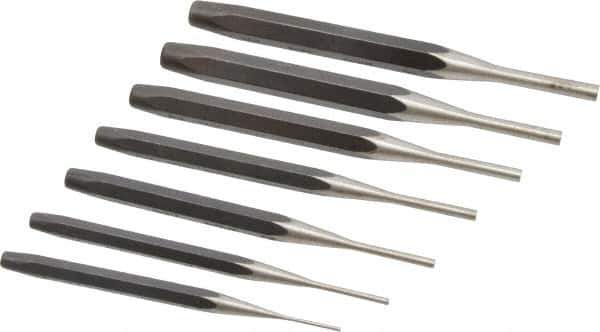 Proto - 7 Piece, 1/16 to 1/4", Pin Punch Set - Round Shank, Comes in Pouch - Top Tool & Supply