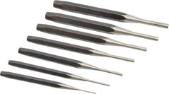 Proto - 7 Piece, 1/16 to 1/4", Pin Punch Set - Round Shank, Comes in Pouch - Top Tool & Supply