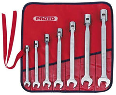 Proto - 7 Piece, 3/8" to 3/4", 12 Point Flex Head Combination Wrench Set - Inch Measurement Standard, Satin Finish, Comes in Nylon Roll - Top Tool & Supply