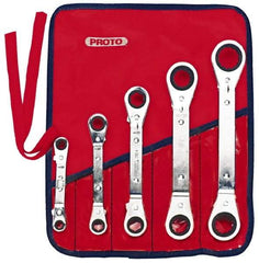 Proto - 5 Piece, 1/4 x 5/16 to 3/4 x 7/8", 6 & 12 Point, Ratcheting Box Wrench Set - Inch System of Measurement, Full Polish Finish, Comes in Nylon Roll - Top Tool & Supply