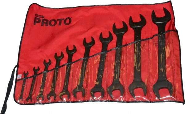 Proto - 10 Piece, 5/16" x 3/8" to 1-1/2" x 1-5/8", Open End Wrench Set - Inch Measurement Standard, Black Oxide Finish, Comes in Nylon Roll - Top Tool & Supply