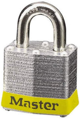 Master Lock - Keyed Alike Retaining Key Conductive Lockout Padlock - 3/4" Shackle Clearance, 9/32" Shackle Diam, 1-1/4" Body Height x 1-9/16" Body Width, Yellow, 4 Pins - Top Tool & Supply