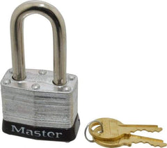 Master Lock - Keyed Different Retaining Key Conductive Lockout Padlock - 1-1/2" Shackle Clearance, 9/32" Shackle Diam, 1-1/4" Body Height x 1-9/16" Body Width, Black, 4 Pins - Top Tool & Supply