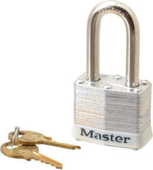 Master Lock - Keyed Different Retaining Key Conductive Lockout Padlock - 1-1/2" Shackle Clearance, 9/32" Shackle Diam, 1-1/4" Body Height x 1-9/16" Body Width, White, 4 Pins - Top Tool & Supply