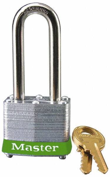 Master Lock - Keyed Different Retaining Key Conductive Lockout Padlock - 2" Shackle Clearance, 9/32" Shackle Diam, 1-1/4" Body Height x 1-9/16" Body Width, Green, 4 Pins - Top Tool & Supply