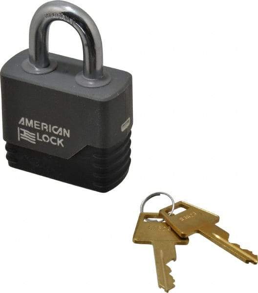 American Lock - 1-1/8" Shackle Clearance, Keyed Different Padlock with Weather Cover - 3/8" Shackle Diam, Aluminum - Top Tool & Supply