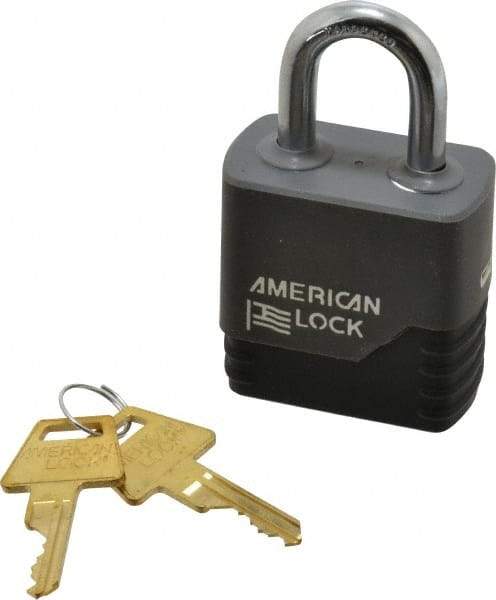 American Lock - 1-1/8" Shackle Clearance, Keyed Different Padlock with Weather Cover - 5/16" Shackle Diam, Brass - Top Tool & Supply