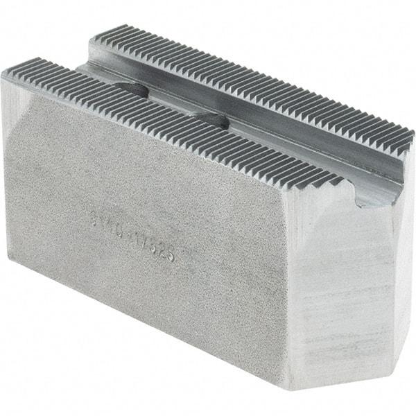 Atlas Workholding - 1.5mm x 60° Serrated Attachment, Square Soft Lathe Chuck Jaw - Steel, 0.787" Btw Mount Hole Ctrs, 3-1/8" Long x 1-1/4" Wide x 1-1/2" High, 0.475" Groove, M10mm Fastener - Top Tool & Supply