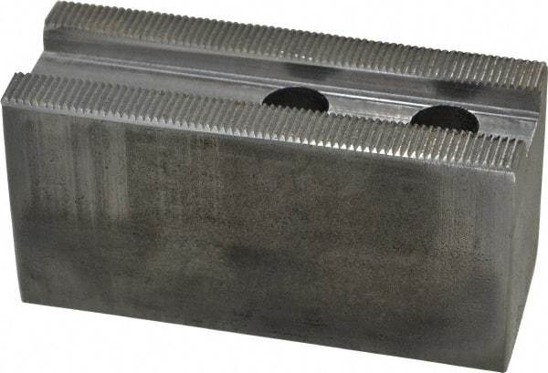 Atlas Workholding - 1.5mm x 60° Serrated Attachment, Square Soft Lathe Chuck Jaw - Steel, 1.18" Btw Mount Hole Ctrs, 4" Long x 1-1/2" Wide x 2" High, 0.63" Groove, M12mm Fastener - Top Tool & Supply