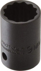 Proto - 1/2" Drive 19mm Standard Impact Socket - 12 Points, 1-1/2" OAL - Top Tool & Supply