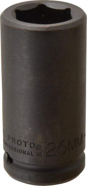 Proto - 3/4" Drive 26mm Deep Impact Socket - 6 Points, 3-1/4" OAL - Top Tool & Supply