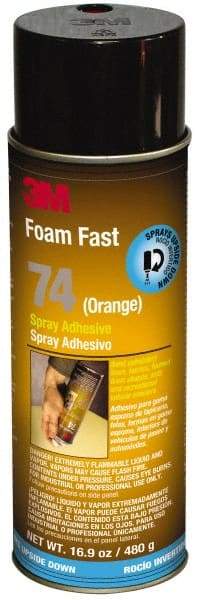 3M - 24 oz Aerosol Orange Spray Adhesive - High Tack, 170°F Heat Resistance, 40 Sq Ft Coverage, Medium Strength Bond, 15 min Max Bonding Time, Flammable, Series 74 - Top Tool & Supply