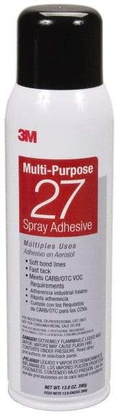 3M - 20 oz Aerosol Clear Spray Adhesive - High Tack, 140°F Heat Resistance, 78 Sq Ft Coverage, Low Strength Bond, 10 min Max Bonding Time, Flammable, Series 27 - Top Tool & Supply