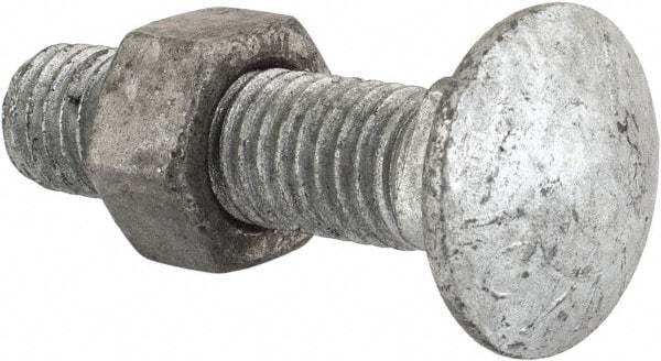 Value Collection - 1/2-13 UNC 2" Length Under Head, Standard Square Neck, Carriage Bolt - Grade 5 Steel, Galvanized Zinc-Plated Finish - Top Tool & Supply