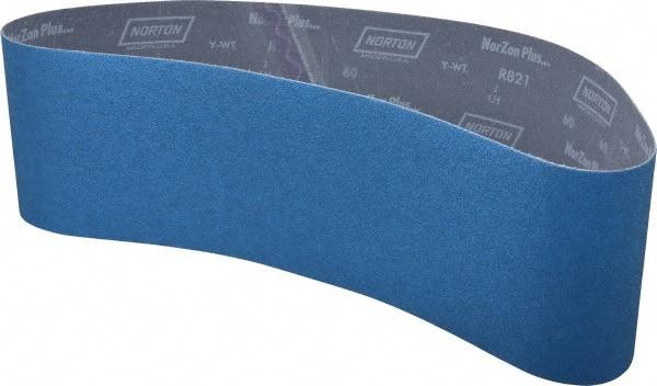 Norton - 6" Wide x 48" OAL, 60 Grit, Zirconia Alumina Abrasive Belt - Zirconia Alumina, Medium, Coated, Y Weighted Cloth Backing, Dry, Series R821 - Top Tool & Supply