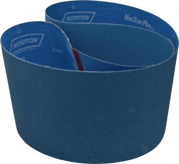 Norton - 6" Wide x 48" OAL, 120 Grit, Zirconia Alumina Abrasive Belt - Zirconia Alumina, Fine, Coated, X Weighted Cloth Backing, Series R823 - Top Tool & Supply