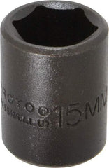 Proto - 3/8" Drive 15mm Standard Impact Socket - 6 Points, 1-3/32" OAL - Top Tool & Supply