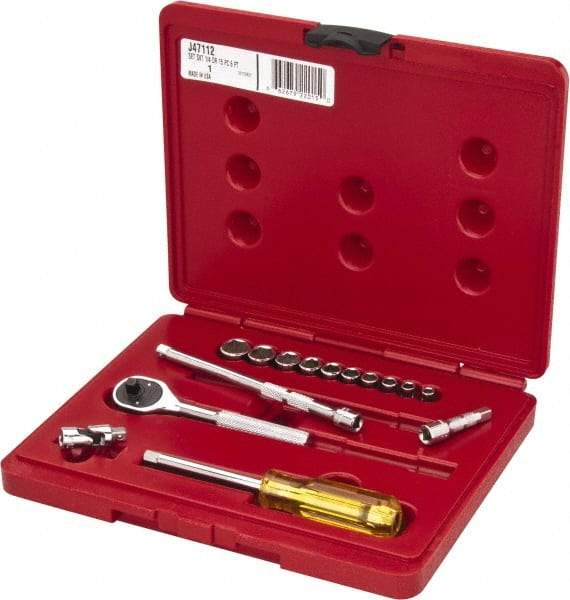 Proto - 15 Piece 1/4" Drive Socket Set - 6 Points, 3/16" to 9/16" Range, Inch Measurement Standard - Top Tool & Supply