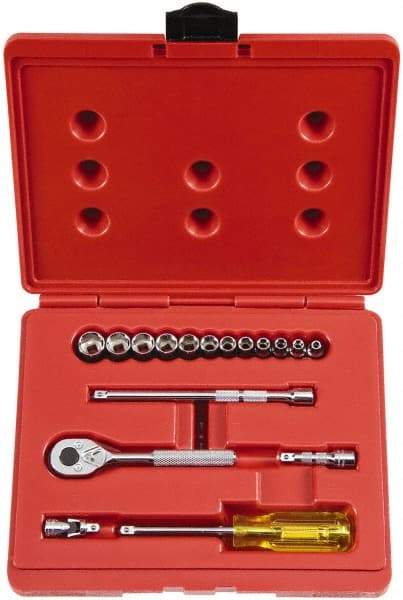 Proto - 17 Piece 1/4" Drive Socket Set - 6 Points, 4mm to 14mm Range, Metric Measurement Standard - Top Tool & Supply