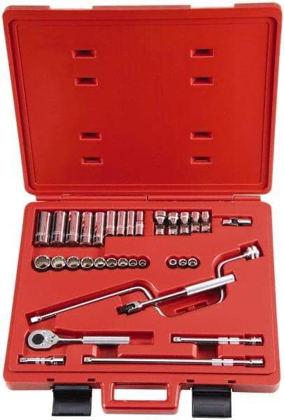 Proto - 33 Piece 3/8" Drive Socket Set - 6, 8, 12 Points, 1/4" to 7/8" Range, Inch Measurement Standard - Top Tool & Supply