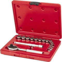 Proto - 16 Piece 3/8" Drive Socket Set - 12 Points, 6mm to 19mm Range, Metric Measurement Standard - Top Tool & Supply