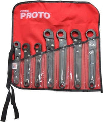 Proto - 7 Piece, 3/8" to 3/4", 12 Point Flare Nut Wrench Set - Inch Measurement Standard, Black Oxide Finish, Comes in Nylon Roll - Top Tool & Supply