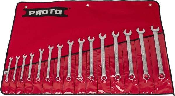 Proto - 15 Piece, 7 to 21mm, 12 Point, Combination Wrench Set - Metric System of Measurement, Satin Finish, Comes in Nylon Roll - Top Tool & Supply