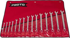 Proto - 15 Piece, 7 to 21mm, 12 Point, Combination Wrench Set - Metric System of Measurement, Satin Finish, Comes in Nylon Roll - Top Tool & Supply