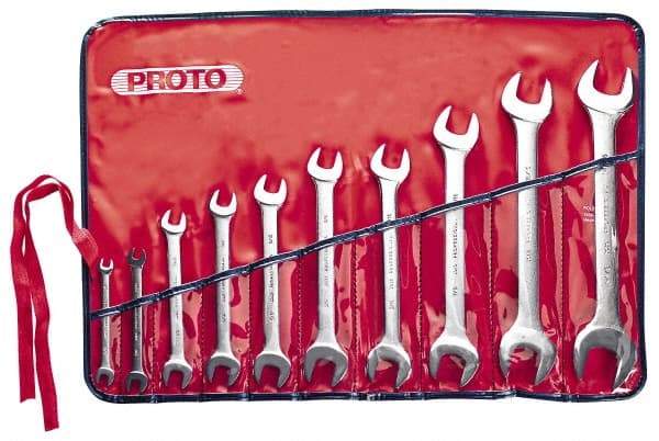 Proto - 10 Piece, 1/4" x 5/16" to 1-1/16" x 1-1/8", Open End Wrench Set - Inch Measurement Standard, Satin Finish, Comes in Nylon Roll - Top Tool & Supply