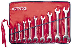 Proto - 10 Piece, 1/4" x 5/16" to 1-1/16" x 1-1/8", Open End Wrench Set - Inch Measurement Standard, Satin Finish, Comes in Nylon Roll - Top Tool & Supply