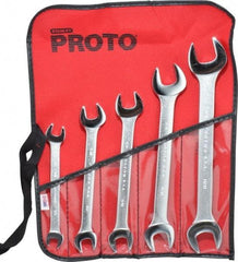 Proto - 5 Piece, 3/8" x 7/16" to 13/16" x 7/8", Open End Wrench Set - Inch Measurement Standard, Satin Finish, Comes in Nylon Roll - Top Tool & Supply