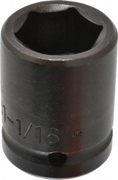 Proto - 3/4" Drive 1-1/16" Standard Impact Socket - 6 Points, 2-1/16" OAL - Top Tool & Supply