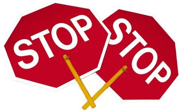 NMC - "Stop", 18" Wide x 18" High, Plastic Stop & Yield Signs - Black on Orange, White on Red, Octagon, Handheld Mount - Top Tool & Supply