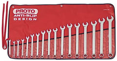 Proto - 17 Piece, 7mm to 24mm, 12 Point Combination Wrench Set - Metric Measurement Standard, Full Polish Finish, Comes in Tool Roll - Top Tool & Supply